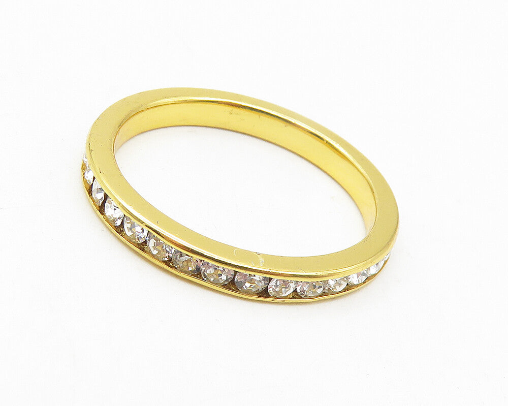 925 Sterling Silver  Topaz Shiny Gold Plated Eternity Ring Sz 8.5  RG11302
