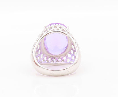 925 Sterling Silver Vintage Ring Cutout Band Oval Purple Gemstone  SZ 7  RG32230