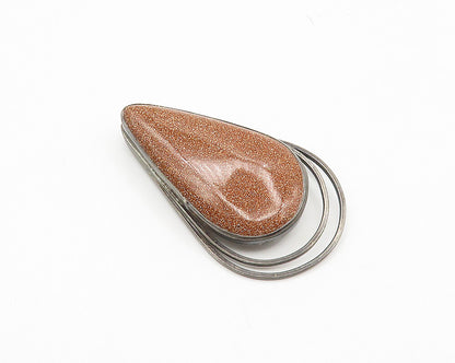 ISRAEL 925 Silver  Vintage Cabochon Goldstone Tear Drop Brooch Pin  BP7330