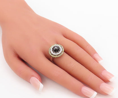 925 Sterling Silver Vintage Ring Round Onyx CZ & Citrine Rings  Sz 7  RG30978