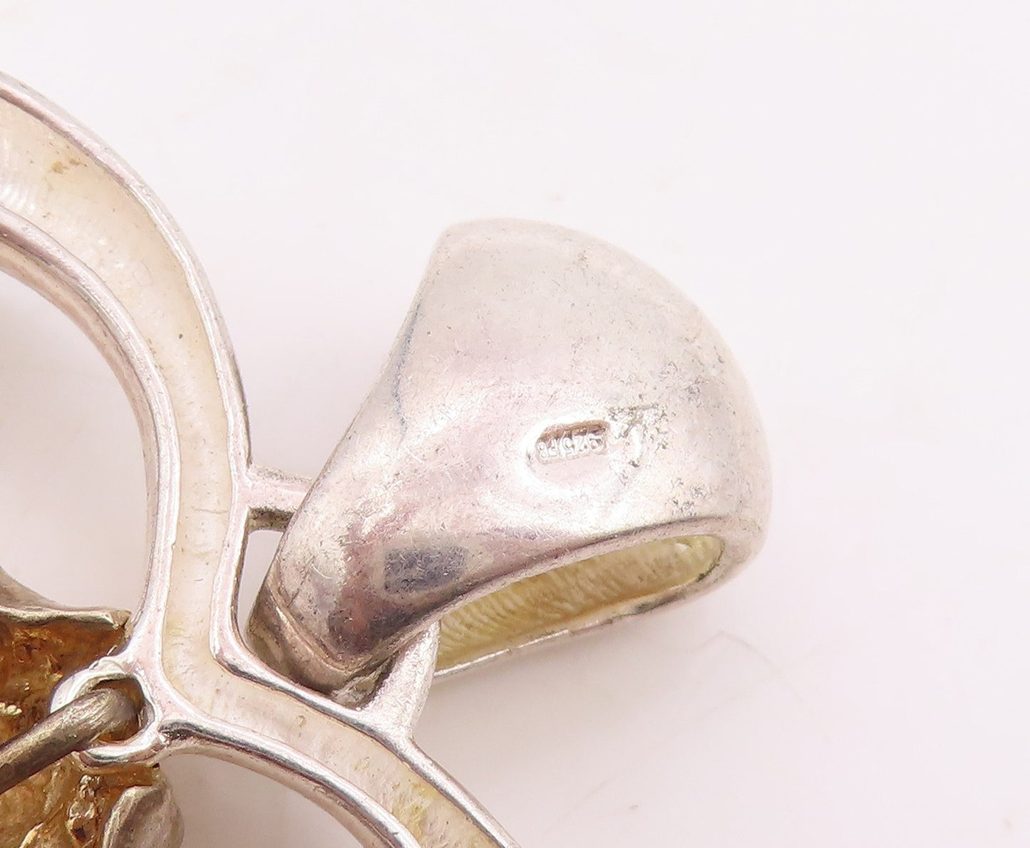 925 Sterling Silver Vintage Pendant Two Tone Cat Couple In Love Heart  PT25890