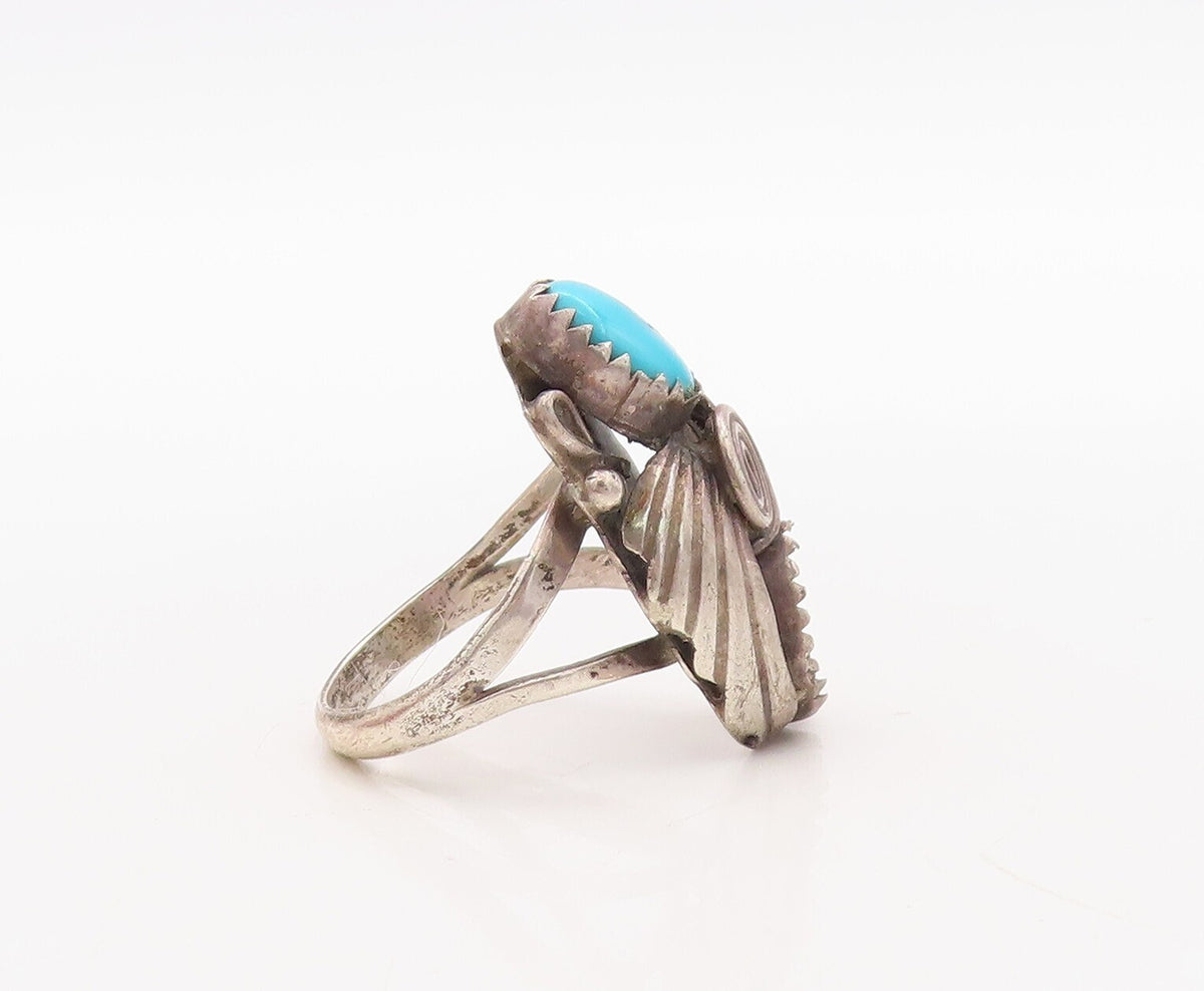 925 Sterling Silver Vintage Ring NAVAJO ZUNI Floral Turquoise  Sz 7  RG31409