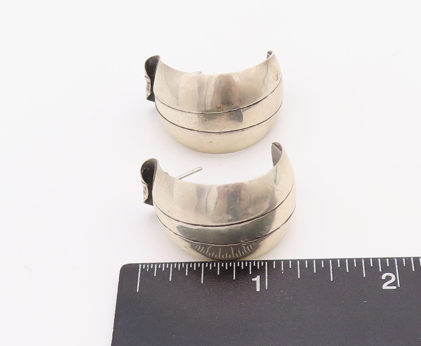 925 Sterling Silver Vintage Earrings ROBERT HENION Broad Open Hoops  EG13170