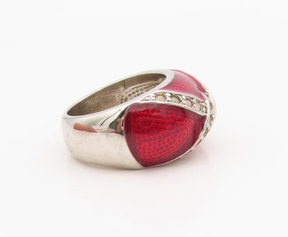 925 Sterling Silver Vintage Ring Classic Enameled CZ Dome Band  Sz 6  RG36268