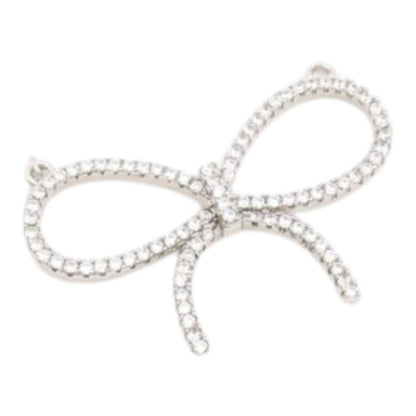 925 Sterling Silver  Vintage Cubic Zirconia Bow Tied Ribbon Pendant  PT17773