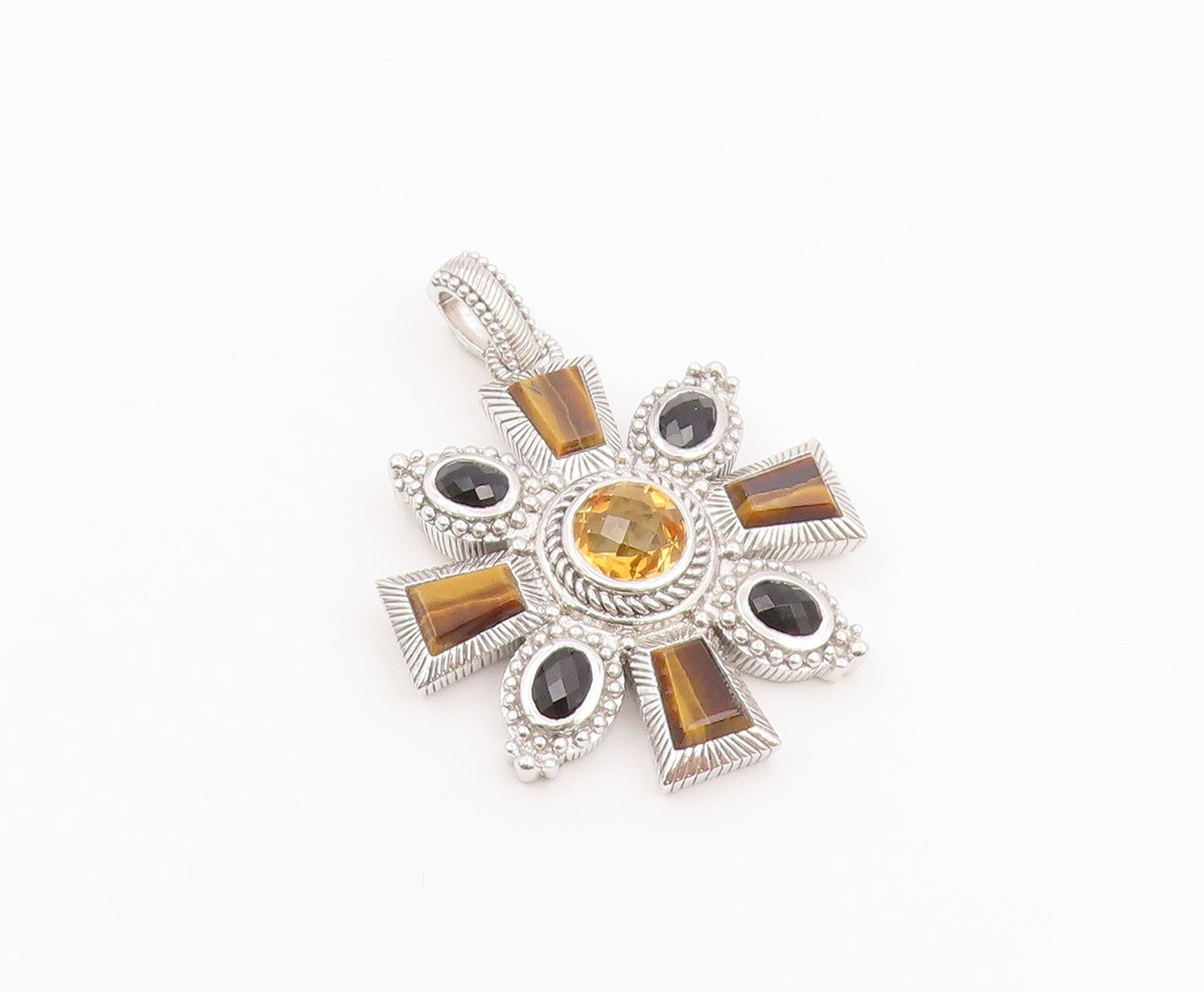 925 Sterling Silver Vintage Pendant JUDITH RIPKA Gemstone Maltese Cross  PT26418