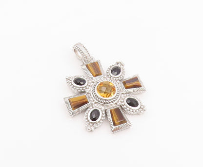 925 Sterling Silver Vintage Pendant JUDITH RIPKA Gemstone Maltese Cross  PT26418
