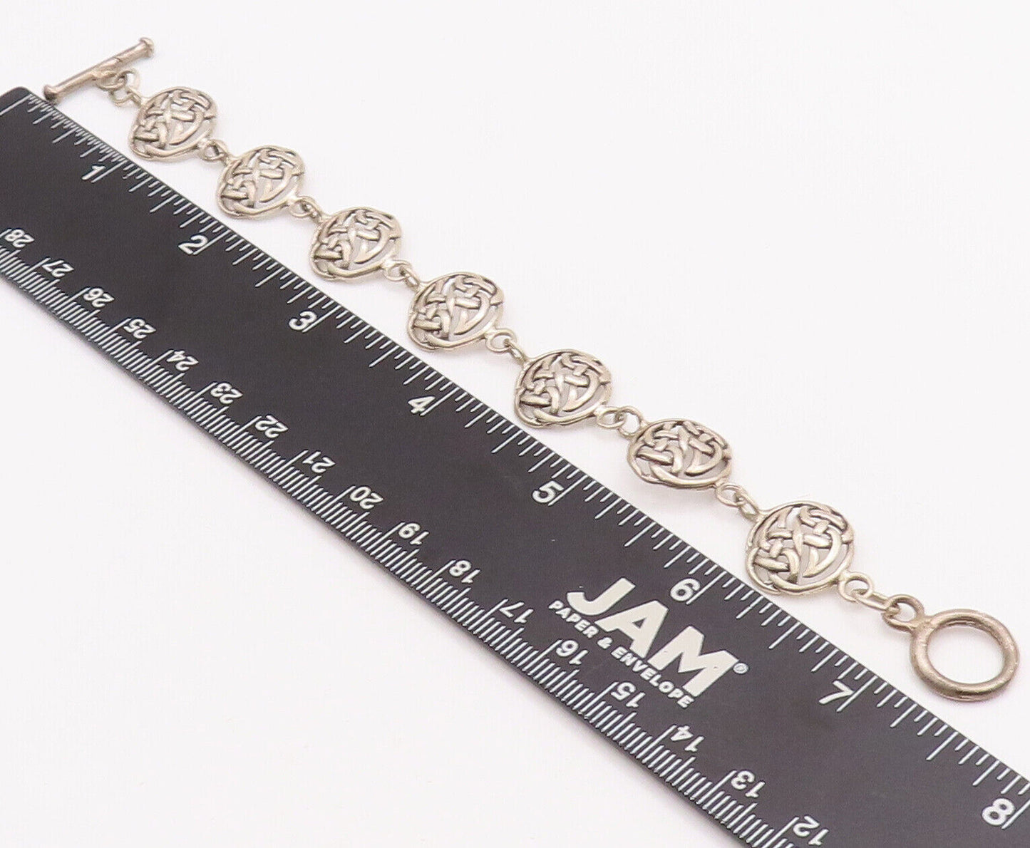 925 Sterling Silver Vintage Bracelet Round Cutout Celtic Knots  BT10637