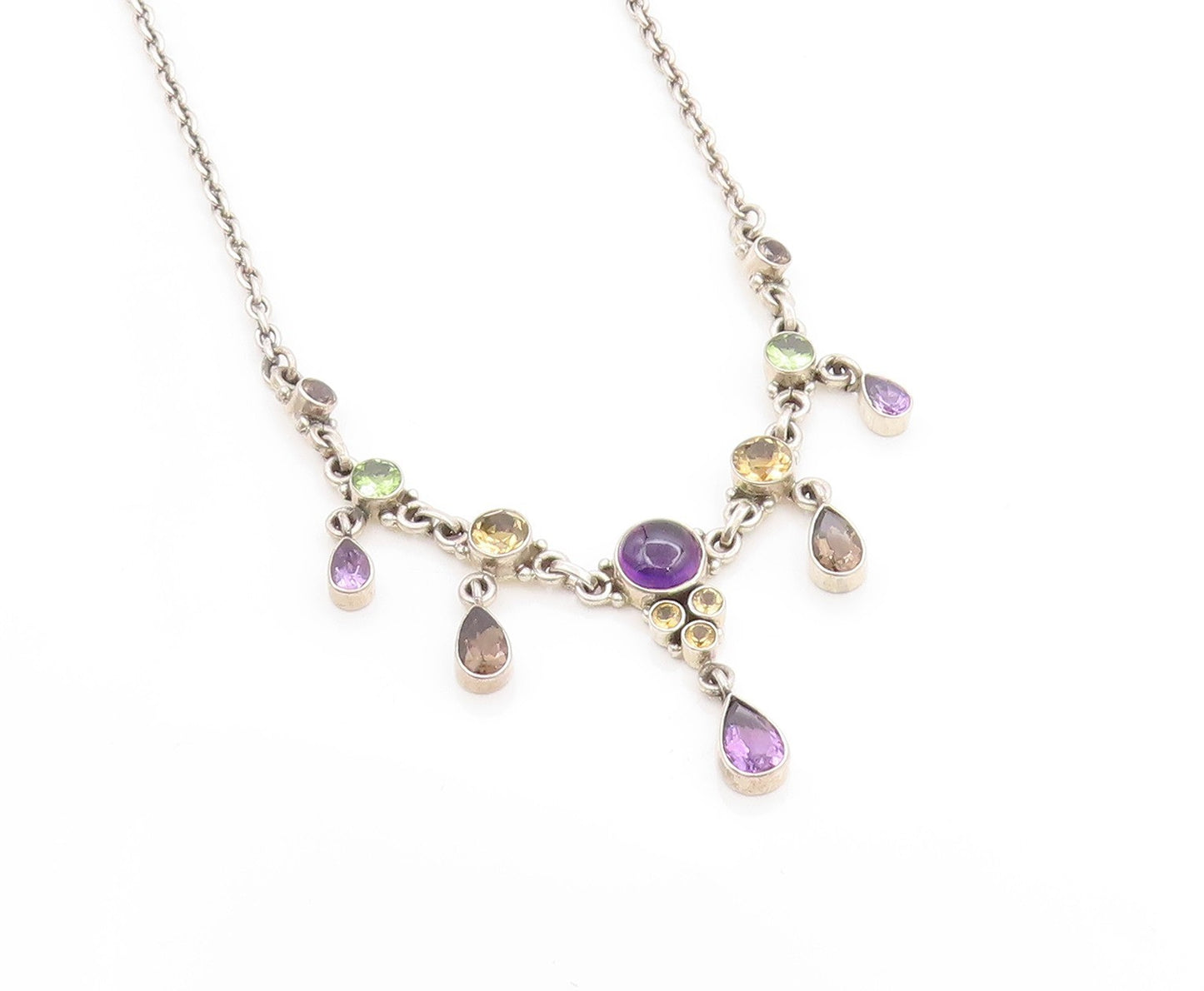 925 Sterling Silver Vintage Necklace NICKY BUTLER Multi Gemstone Chain  NE4639