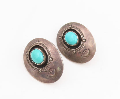 925 Sterling Silver Vintage Earrings SOUTHWESTERN Cabochon Turquoise EG13729