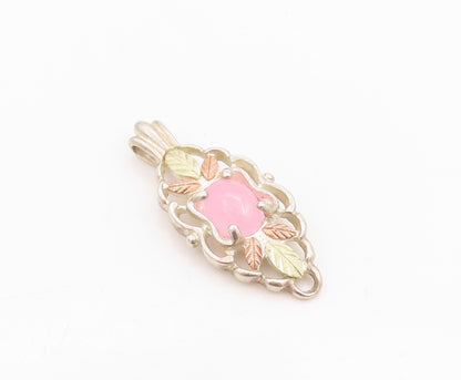 12k Gold 925 Sterling Silver Vintage Pendant Floral Carved Gemstone  PT24395