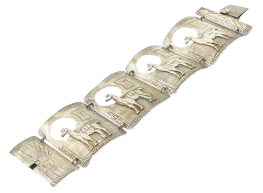 PERU 925 Sterling Silver  Vintage Alpaca Panel Chain Bracelet  BT6288