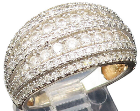 925 Sterling Silver  Vintage Multi Stone Topaz Dome Ring Sz 7.5  RG25653