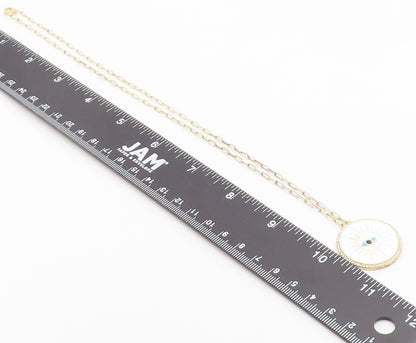 925 Sterling Silver Vintage Necklace Gold Plated CZ Enamel Evil Eye Medal NE4929