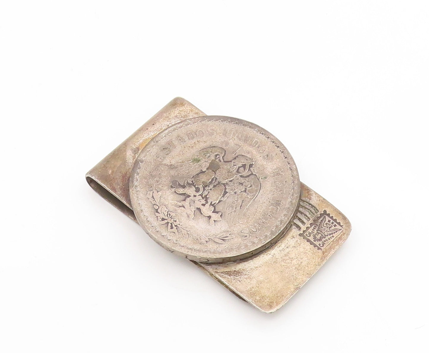 925 Sterling Silver Vintage Money Clip CHASE MEXICO Etched Eagle Coin  TR4216