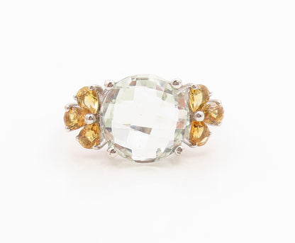 925 Sterling Silver Vintage Ring Citrine & Quartz Statement Band  Sz 9  RG36257