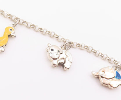 925 Silver  Vintage Lion Giraffe Duck Cow & Elephant Charm Bracelet  BT9333