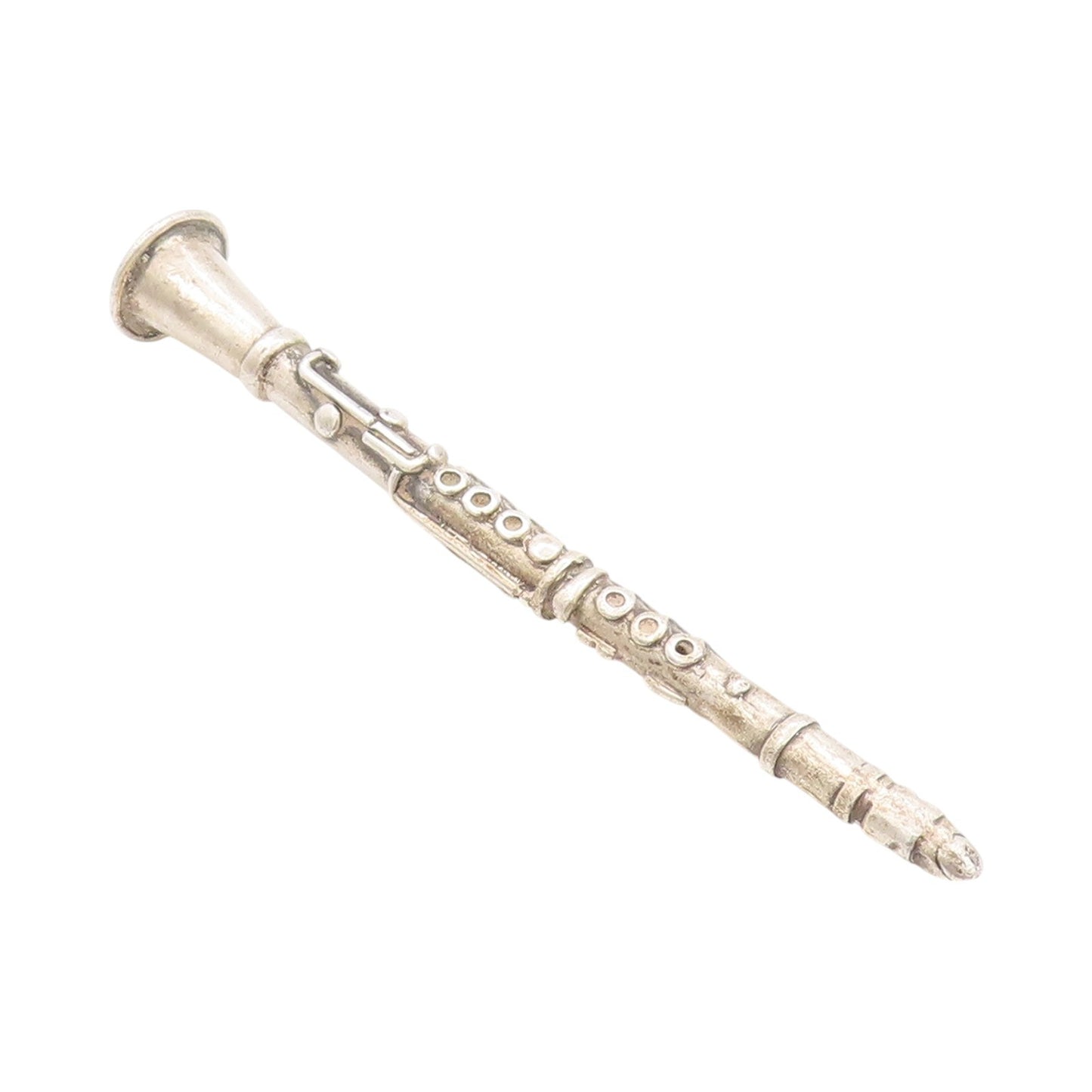 925 Sterling Silver Vintage Pin Collector Solid Carved Clarinet  TR3924