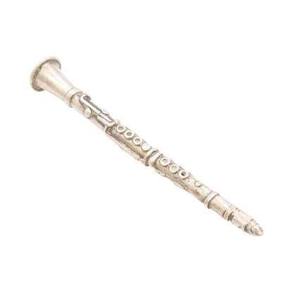 925 Sterling Silver Vintage Pin Collector Solid Carved Clarinet  TR3924