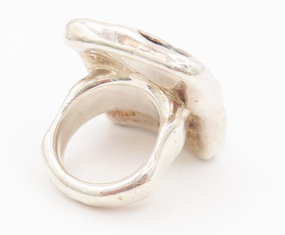 ISRAEL 925 Silver  Vintage Carved Square Frame Statement Ring Sz 9  RG26167