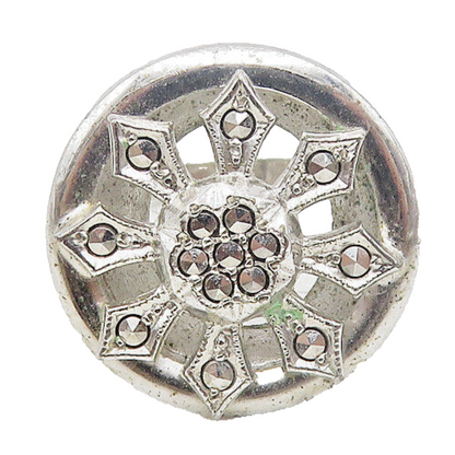 925 Sterling Silver  Vintage Sparkling Open Floral Band Ring Sz 6.5  RG10213