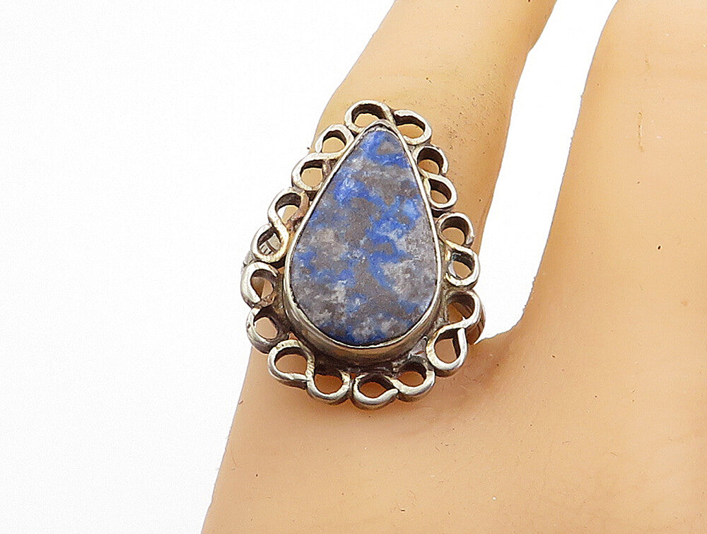 925 Sterling Silver  Vintage Tear Drop Blue Jasper Cocktail Ring Sz 8.5 RG4483