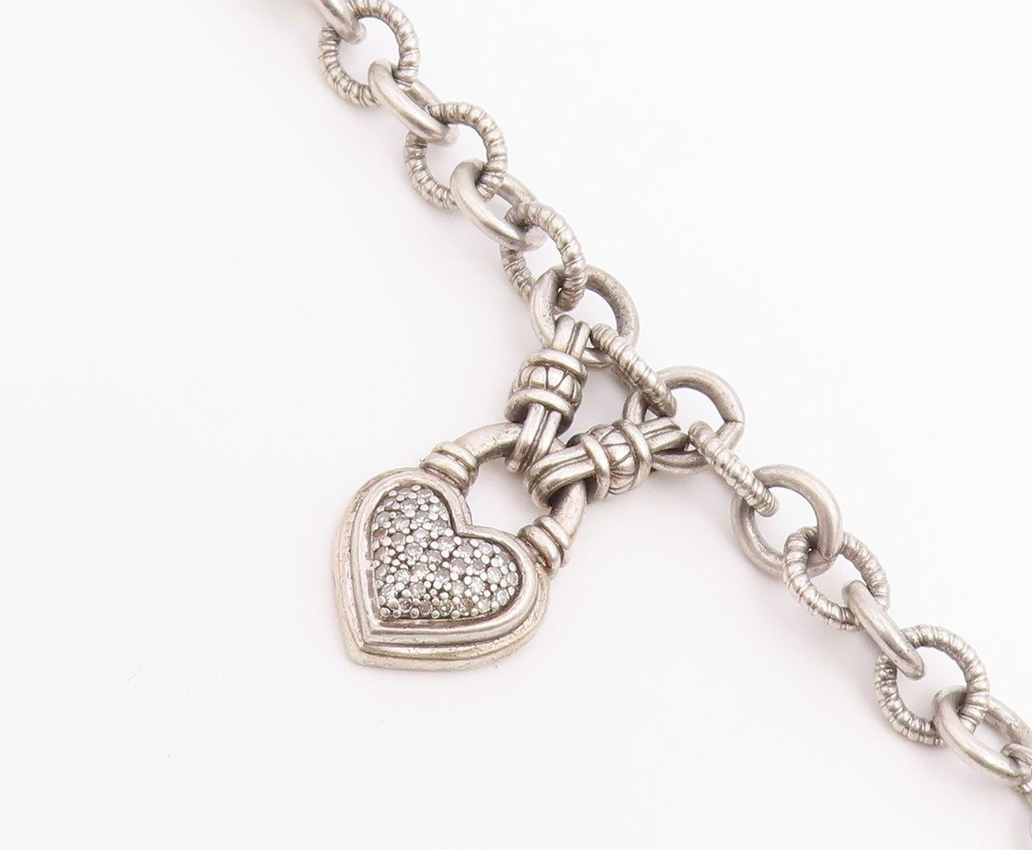 925 Sterling Silver Vintage Bracelet Real Diamonds Love Heart Toggle  BT12223