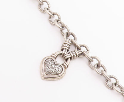 925 Sterling Silver Vintage Bracelet Real Diamonds Love Heart Toggle  BT12223