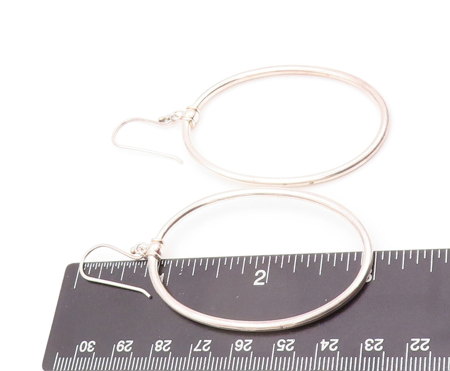 925 Sterling Silver Vintage Earrings Dangling Large Solid Oval Ring  EG13363