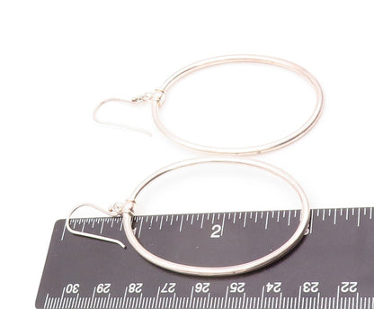 925 Sterling Silver Vintage Earrings Dangling Large Solid Oval Ring  EG13363