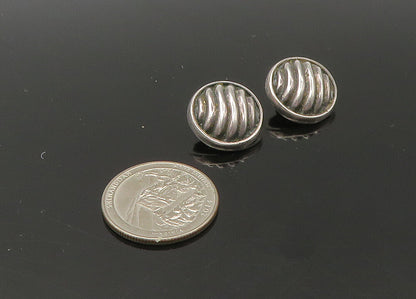 925 Sterling Silver  Vintage Fluted Dome Round Non Pierce Earrings  EG11047