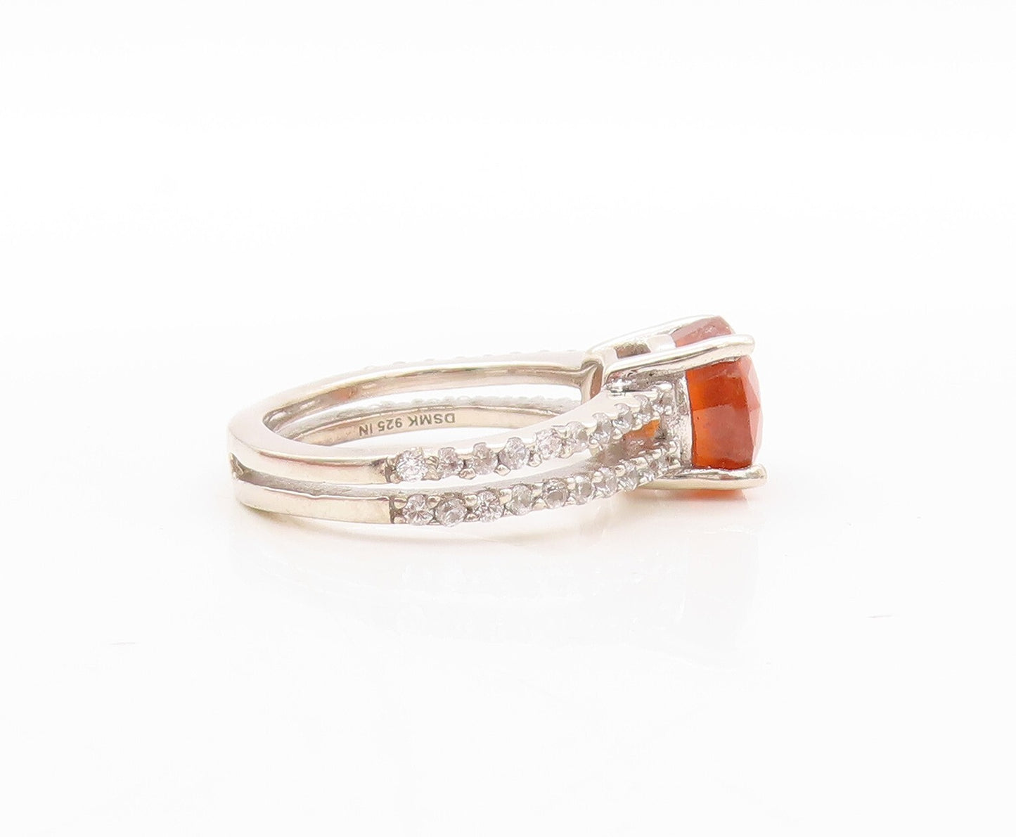 925 Sterling Silver Vintage Ring Round Cut Brown Gemstone & CZ  Sz 7  RG30899