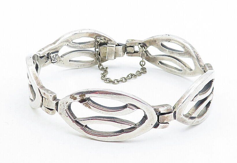 MEXICO 925 Sterling Silver  Vintage Shiny Open Hinge Chain Bracelet  BT2740