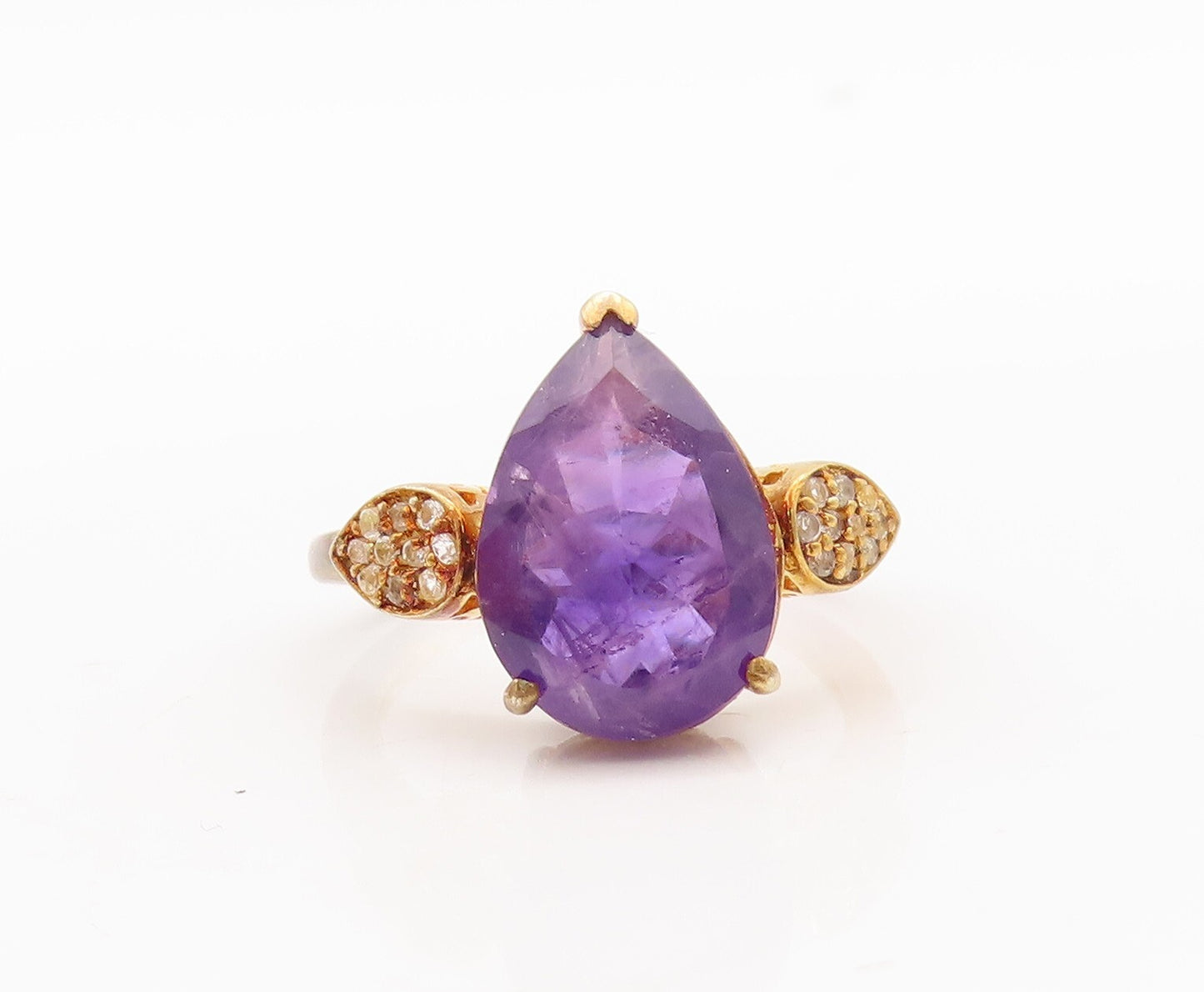 925 Sterling Silver Vintage Ring Gold Plated Drop Amethyst Topaz  Sz 8  RG29773