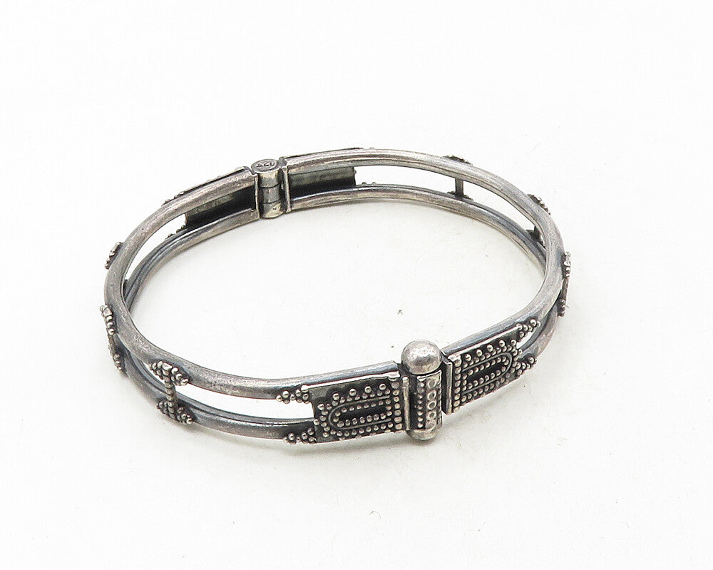 BALI 925 Sterling Silver  Vintage Oxidized Dot Pattern Bangle Bracelet  BT4295