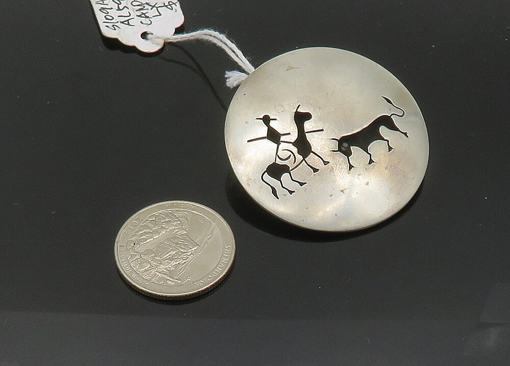 MEXICO 925 Sterling Silver  Vintage Man On Horse With Bull Brooch Pin  BP8143