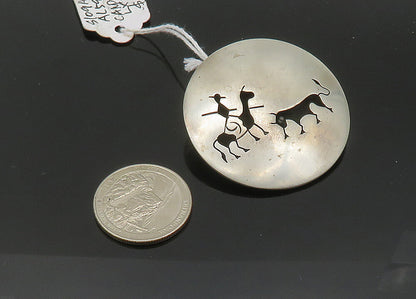 MEXICO 925 Sterling Silver  Vintage Man On Horse With Bull Brooch Pin  BP8143