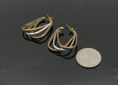 925 Sterling Silver Vintage Three Tone Split Shank Hoop Earrings EG10411