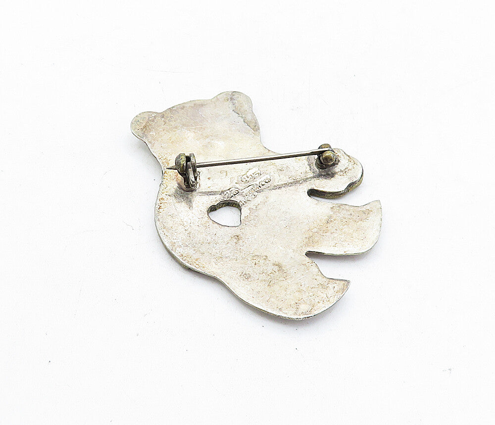 MEXICO 925 Sterling Silver  Vintage Two Tone Teddy Bear Brooch Pin  BP1897