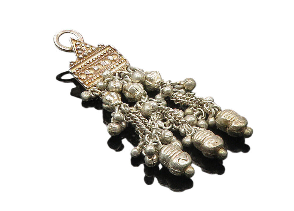 925 Sterling Silver  Vintage Twist Detail Beaded Chandelier Pendant  PT7904