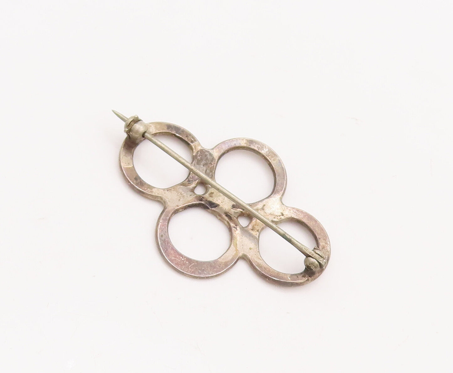 925 Sterling Silver Vintage Brooch Pin Minimalist Cutout Four Rings  BP11088