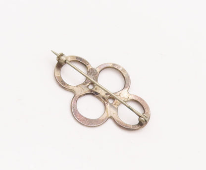 925 Sterling Silver Vintage Brooch Pin Minimalist Cutout Four Rings  BP11088