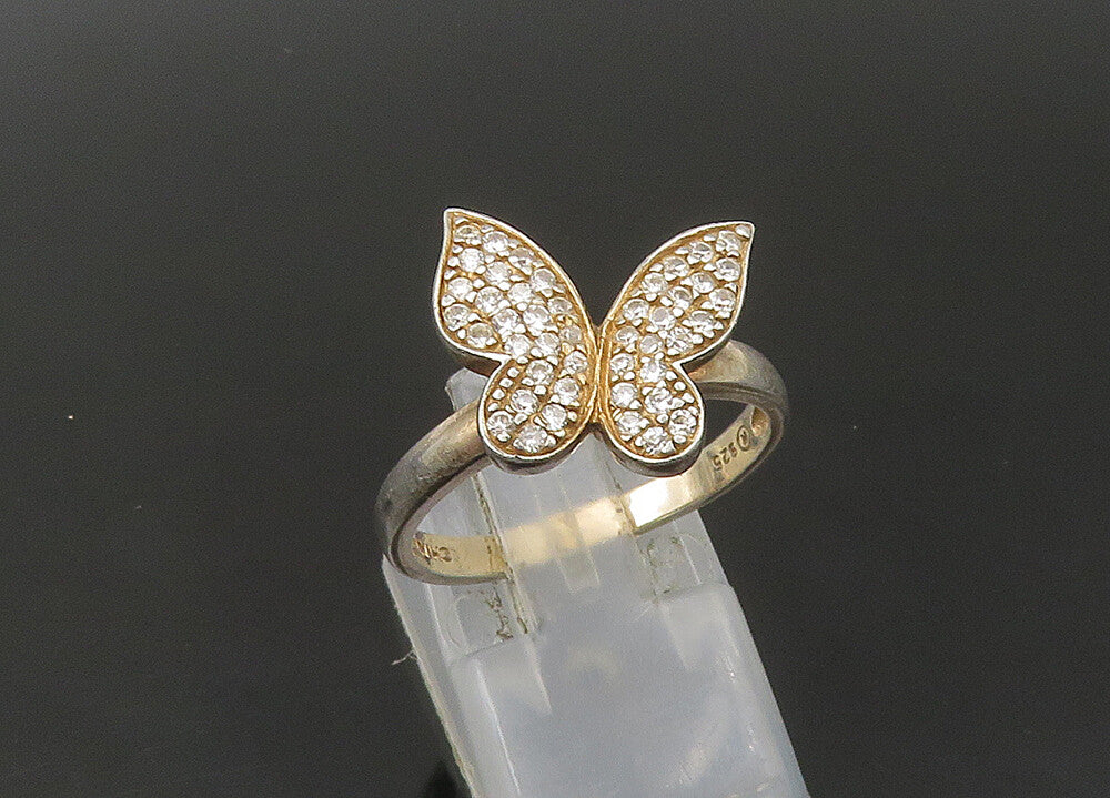 925 Sterling Silver  Vintage Shiny Topaz Butterfly Band Ring Sz 8  RG22519