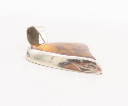 925 Sterling Silver Vintage Pendant MEXICO Solid Tiger's Eye Inlay Heart PT23458