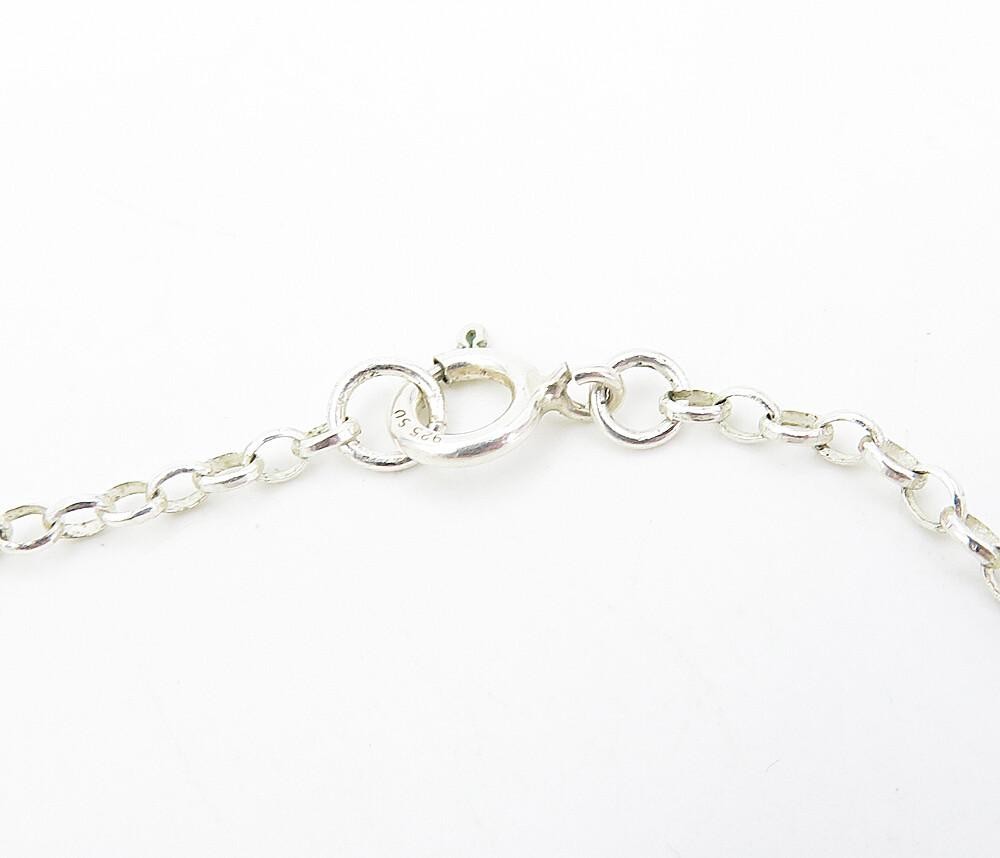 925 Sterling Silver  Vintage Jasper Barrel Bead Shiny Chain Necklace  NE1524