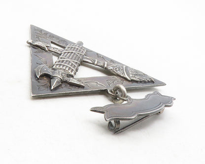 SS DAVIS 925 Silver  Vintage Antique Torch & Axe Floral Brooch Pin  BP4695
