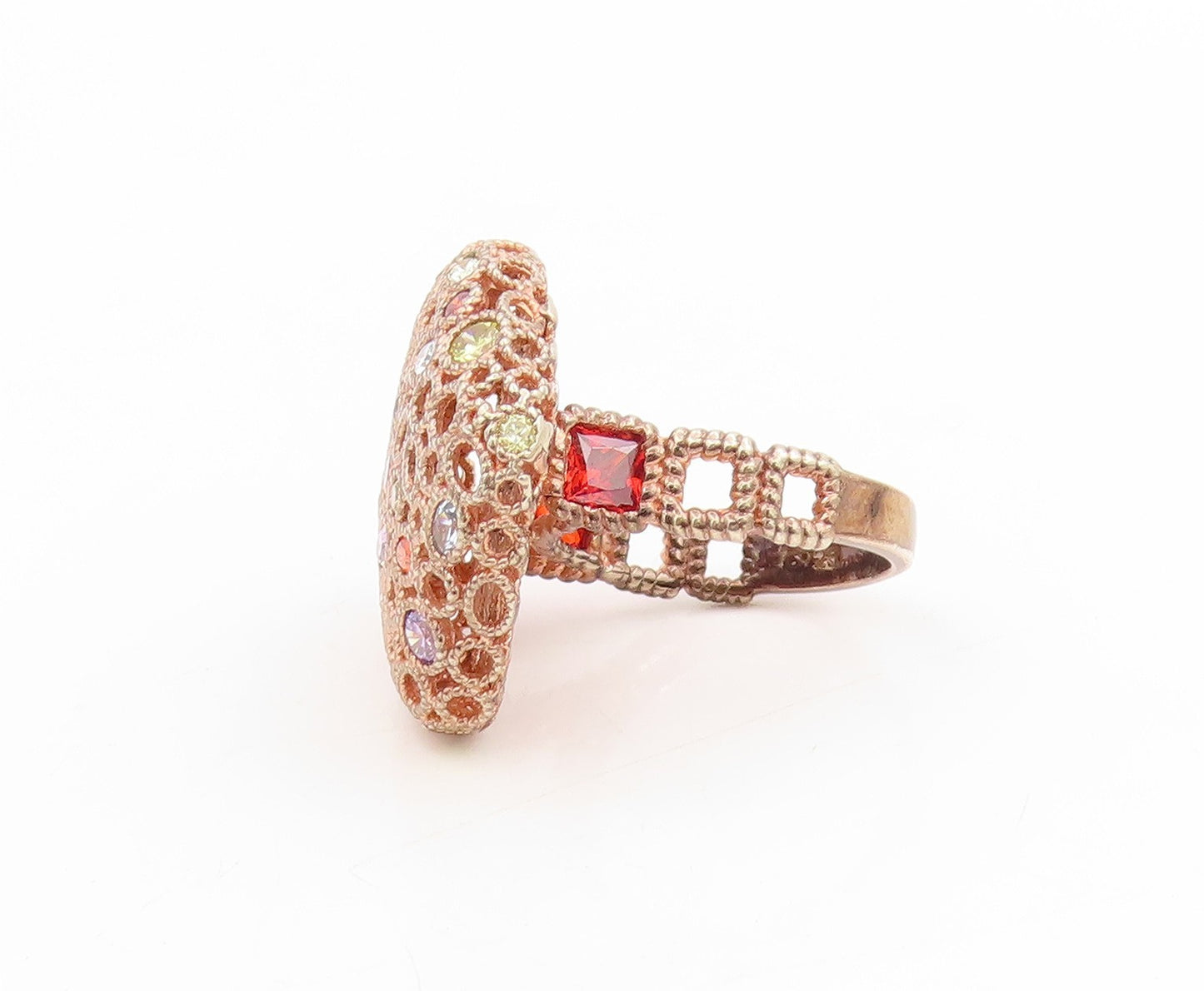 925 Sterling Silver Vintage Ring Gold Plated Multi Gemstone Band  Sz 7  RG34025