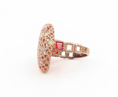 925 Sterling Silver Vintage Ring Gold Plated Multi Gemstone Band  Sz 7  RG34025