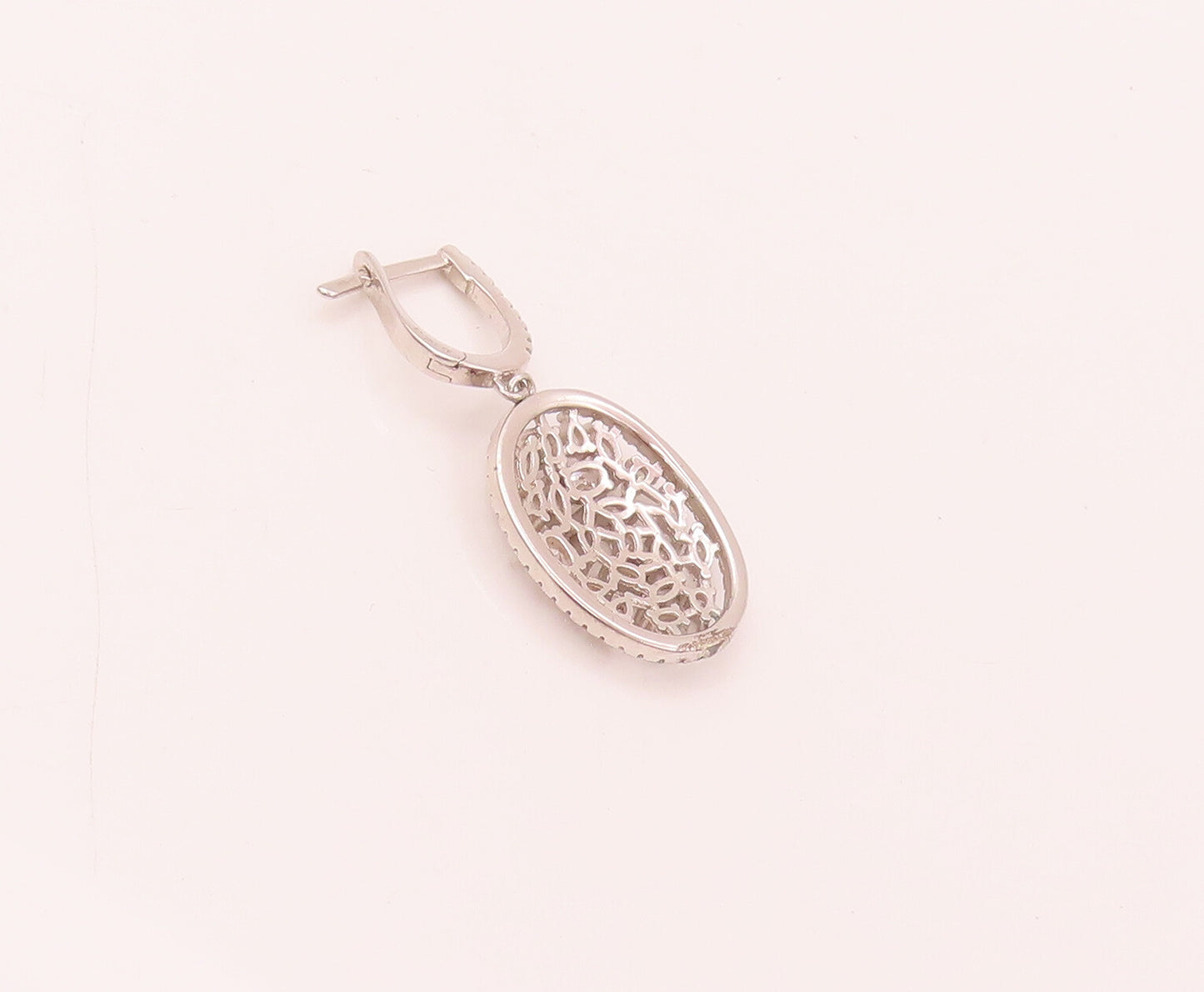 925 Silver  Vintage Dangling Oval Leaf Carved CZ Oval Drop Earrings  EG12493