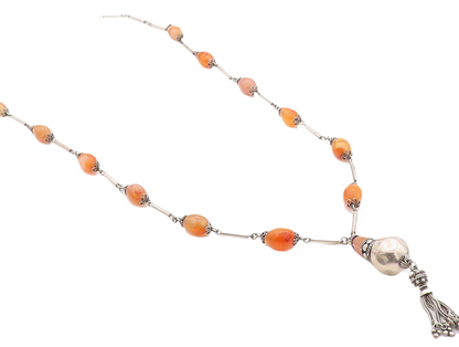 925 Sterling Silver Vintage Necklace Designer Gemstone Beaded Tassel  NE4312